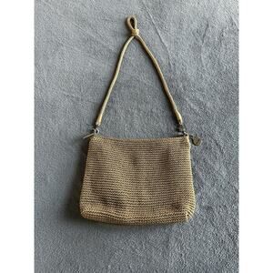 The Sak Lumi Crochet Crossbody Shoulder Bag - Tan/Beige Boho Eco Friendly 11"x9"